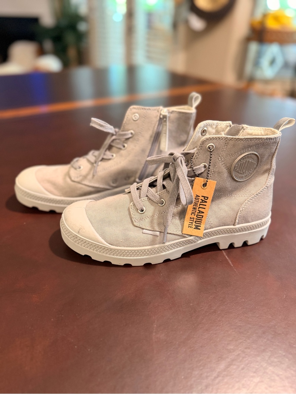 Palladium Women’s Desertwash Gray Canvas High-Top Boots with Side Zipper
